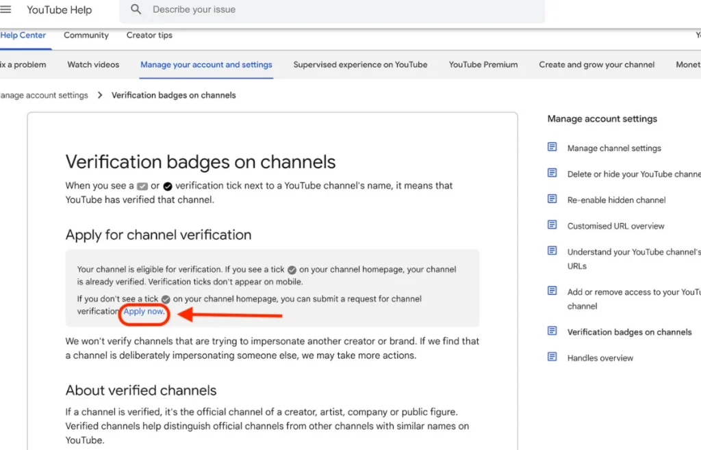 youtube channel verification
